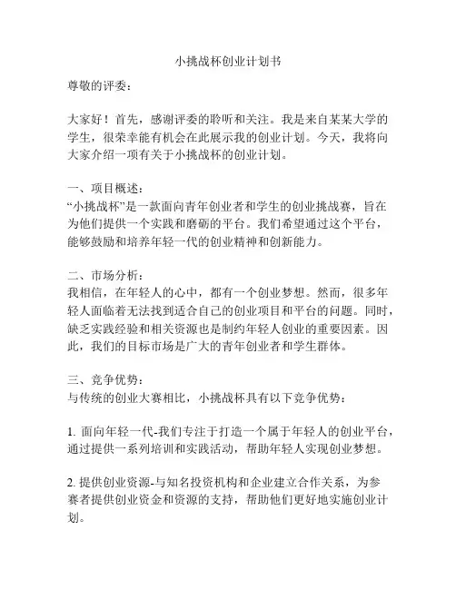 小挑战杯创业计划书