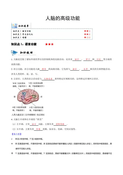 人脑的高级功能(讲义)