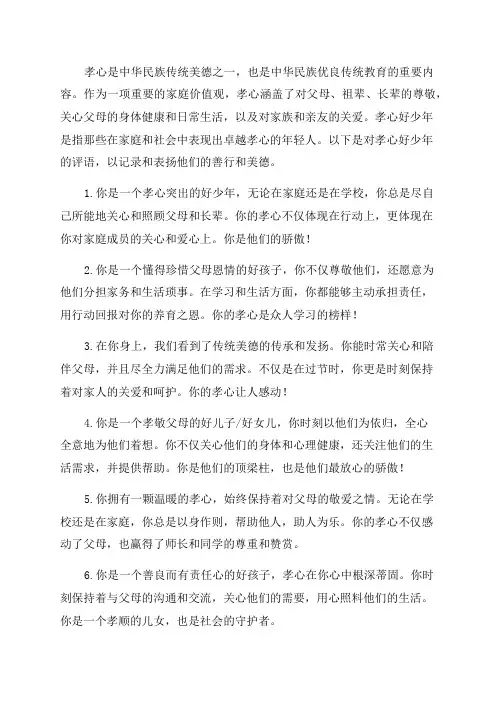 孝心好少年评语范文