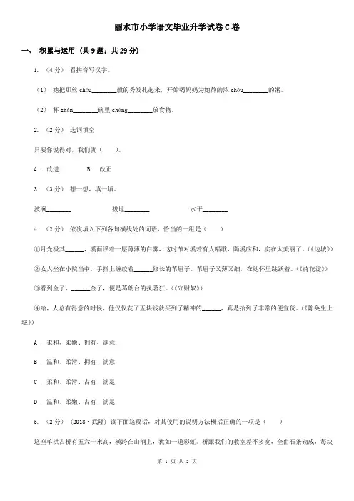 丽水市小学语文毕业升学试卷C卷