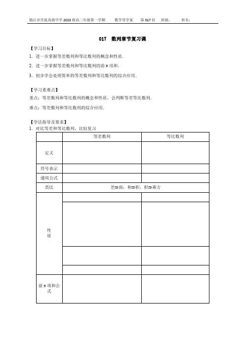 017数列章节复习课