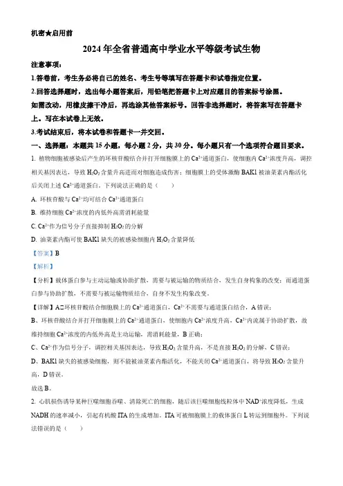 精品解析：2024年新课标高考真题山东卷生物(解析版)