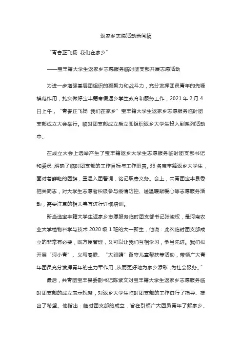 返家乡志愿活动新闻稿