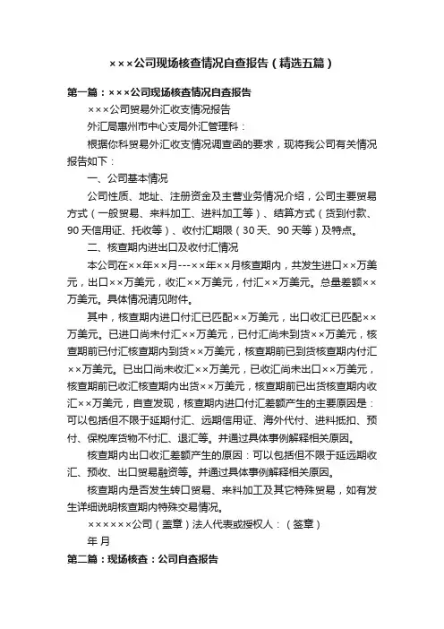 ×××公司现场核查情况自查报告（精选五篇）