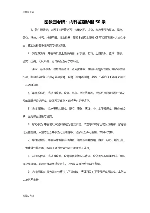【VIP专享】医教园考研：西医综合内科鉴别诊断50条