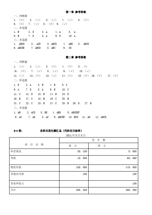 金融会计考试习题答案汇总