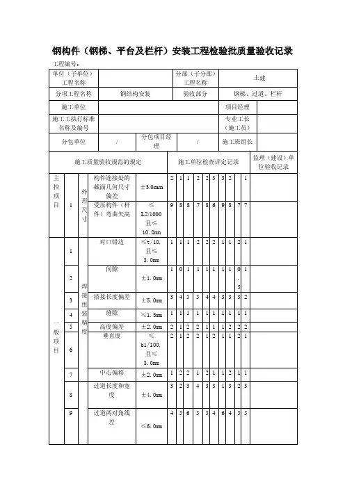 钢构件(钢梯、平台及栏杆)安装工程检验批质量验收记录