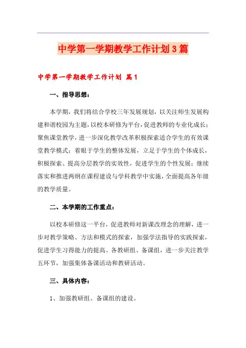 中学第一学期教学工作计划3篇