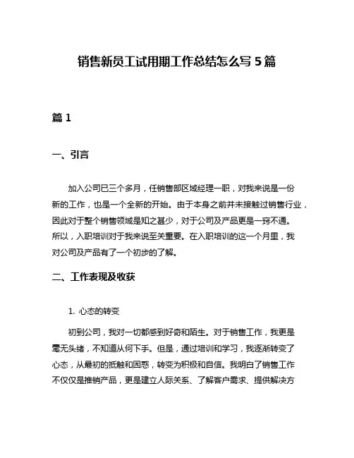 销售新员工试用期工作总结怎么写5篇