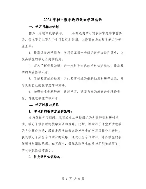 2024年初中数学教师跟岗学习总结（2篇）