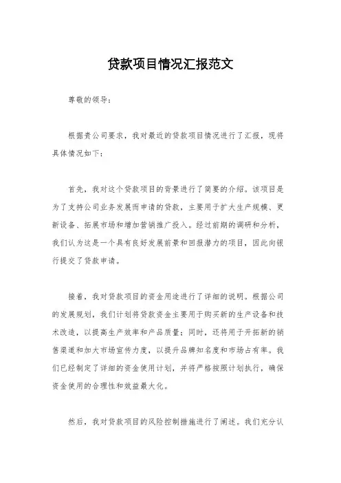 贷款项目情况汇报范文