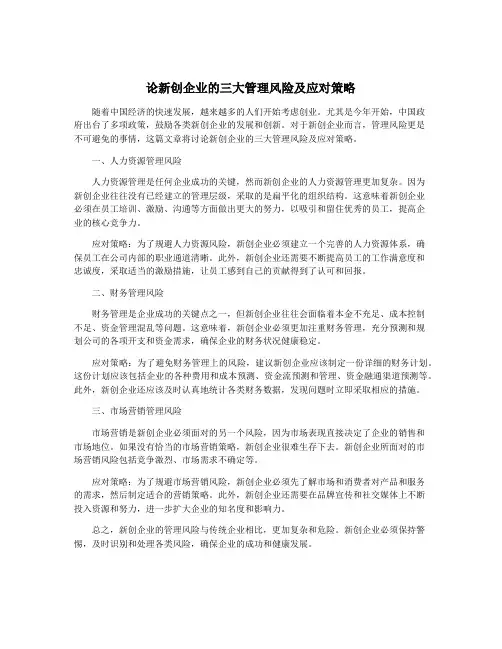 论新创企业的三大管理风险及应对策略
