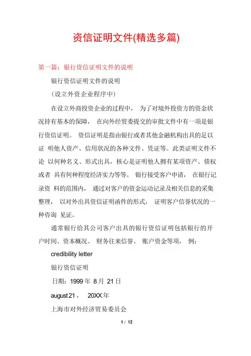 资信证明文件(精选多篇)