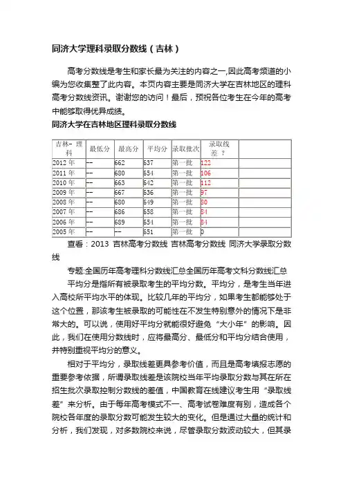同济大学理科录取分数线（吉林）
