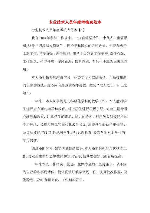 2019年专业技术人员年度考核表范本