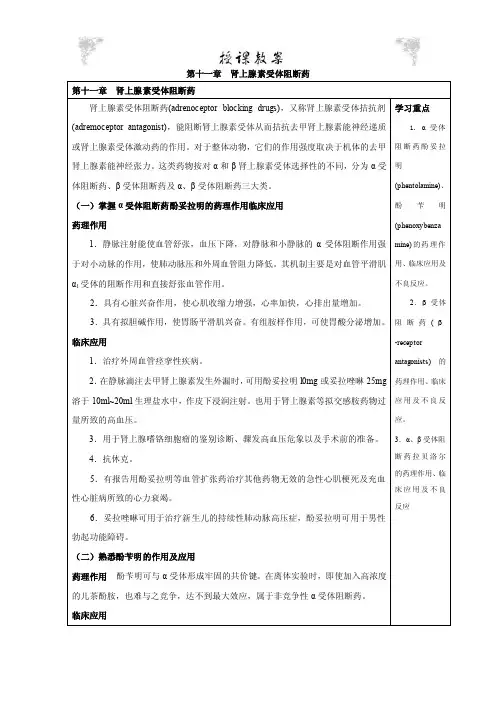 【药理学试题及答案】肾上腺素受体阻断药