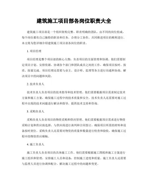 建筑施工项目部各岗位职责大全