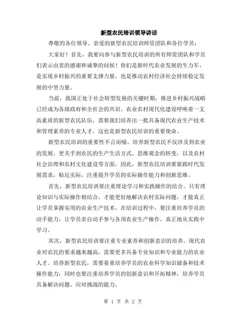 新型农民培训领导讲话