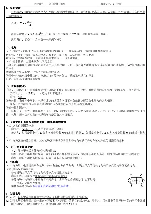库伦定律与电场知识点及习题(含答案)