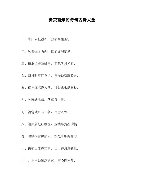 赞美雪景的诗句古诗大全