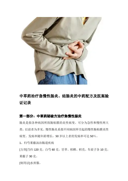 中草药治疗急慢性肠炎、结肠炎的中药配方及医案验证记录