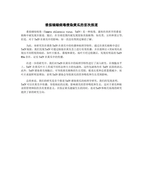 番茄褪绿病毒侵染黄瓜的首次报道