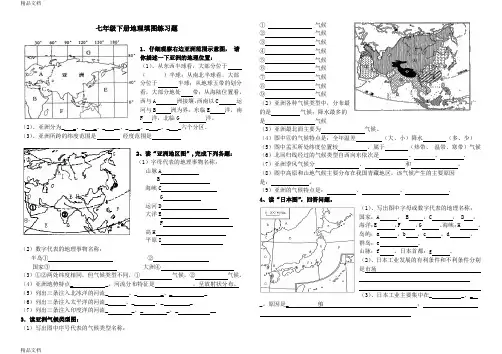 最新人教版地理七年级下册填图复习题(含答案)