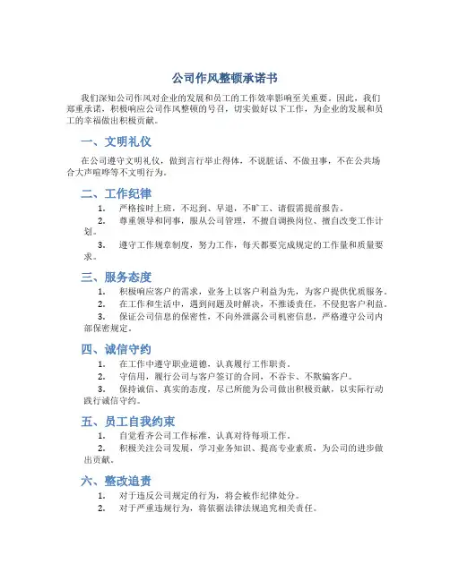 公司作风整顿承诺书