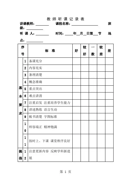 教师听课记录表
