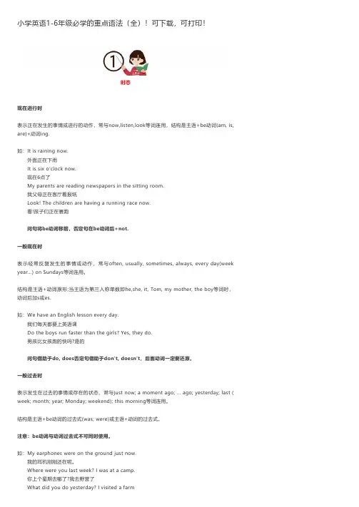 小学英语1-6年级必学的重点语法(全)!可下载,可打印!