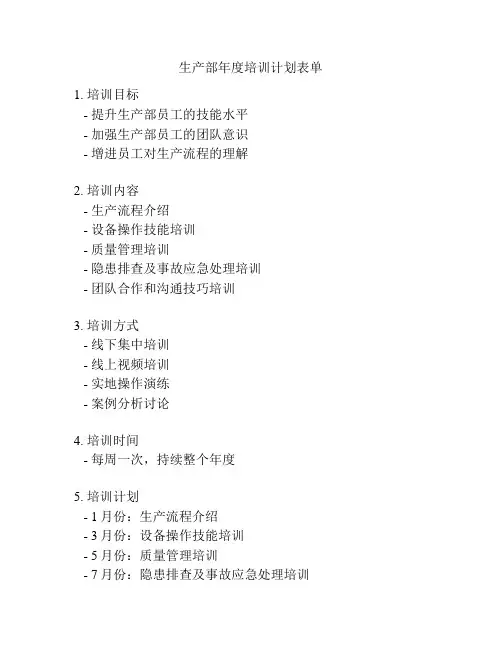 生产部年度培训计划表单