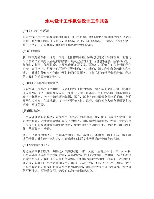 水电设计工作报告设计工作报告