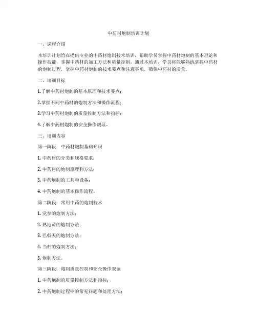 中药材炮制培训计划