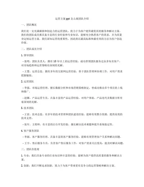 运营方案ppt怎么做团队介绍