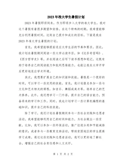 2023年准大学生暑假计划