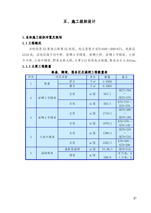 高速公路第 XX 标段施工组织设计