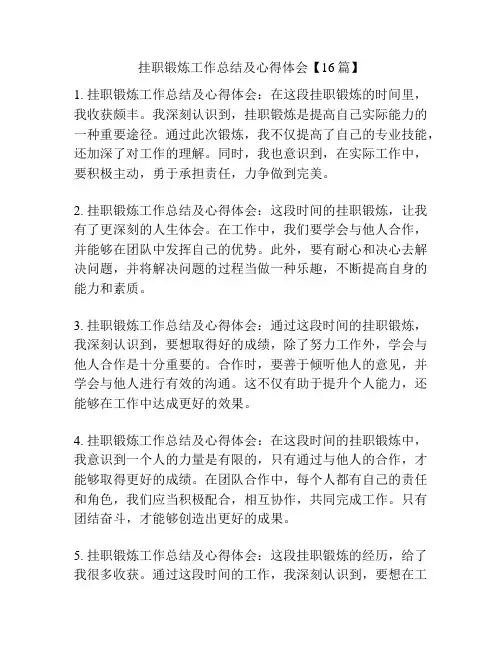 挂职锻炼工作总结及心得体会【16篇】