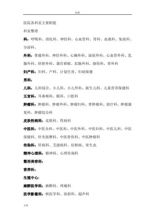 医院科室分类(全面)