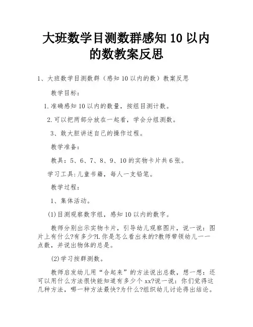 大班数学目测数群感知10以内的数教案反思
