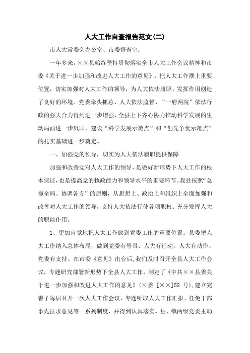 人大工作自查报告范文(十页)
