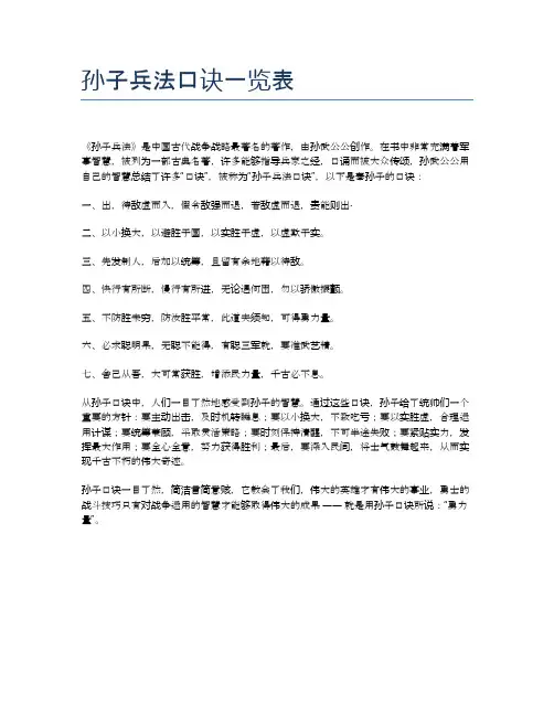 孙子兵法口诀一览表