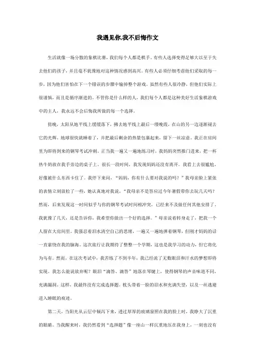 我遇见你,我不后悔作文