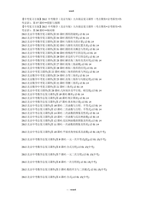 中考数学(北京专版)总复习课件(考点聚焦 京考探究 热考京讲)： 专题突破 目录#优选.