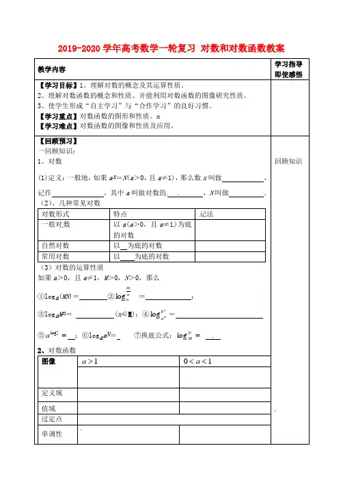 2019-2020学年高考数学一轮复习-对数和对数函数教案