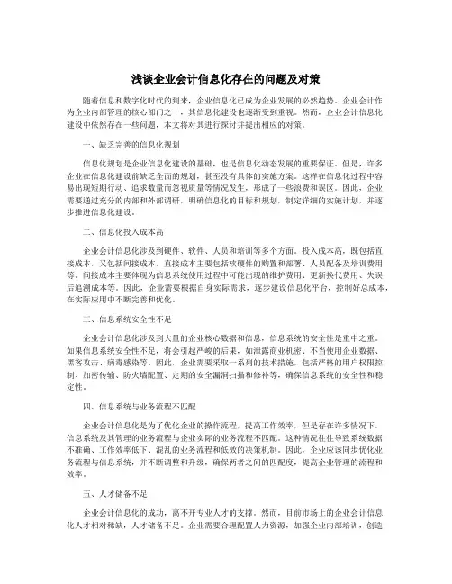 浅谈企业会计信息化存在的问题及对策