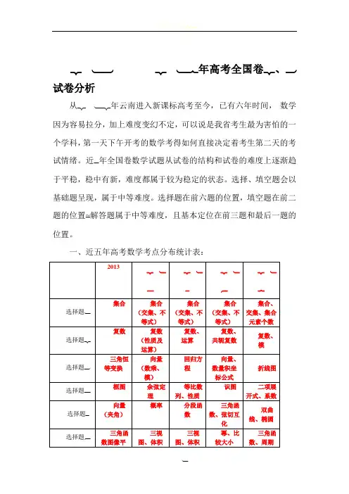 近5年高考数学全国卷2、3试卷分析