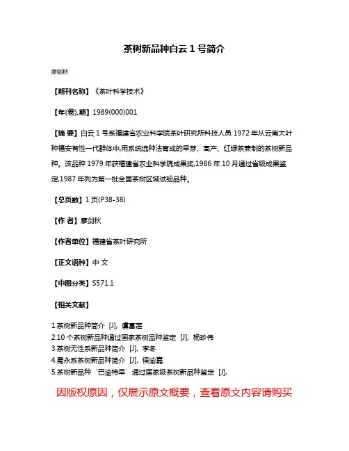 茶树新品种白云1号简介