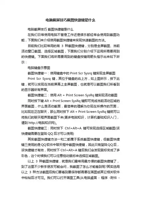 电脑截屏技巧截图快捷键是什么