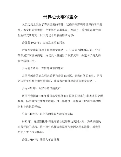 世界史大事年表全
