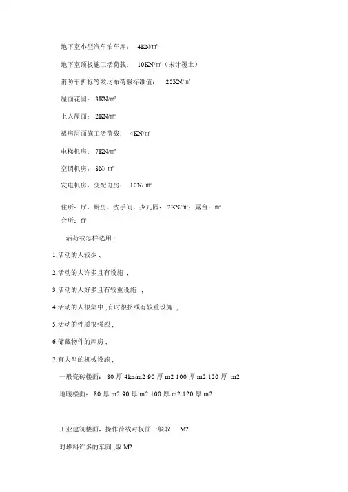 常见活荷载取值参考